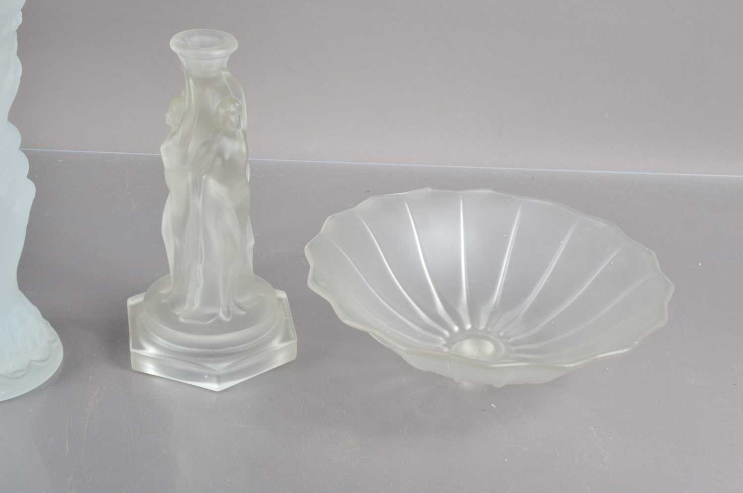 An Art Deco style frosted glass compote or tazza together with a frosted glass vase, - Image 2 of 5