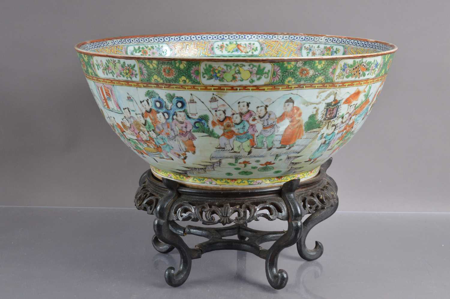 A very large 19th Century Cantonese famille rose punch or fish bowl,