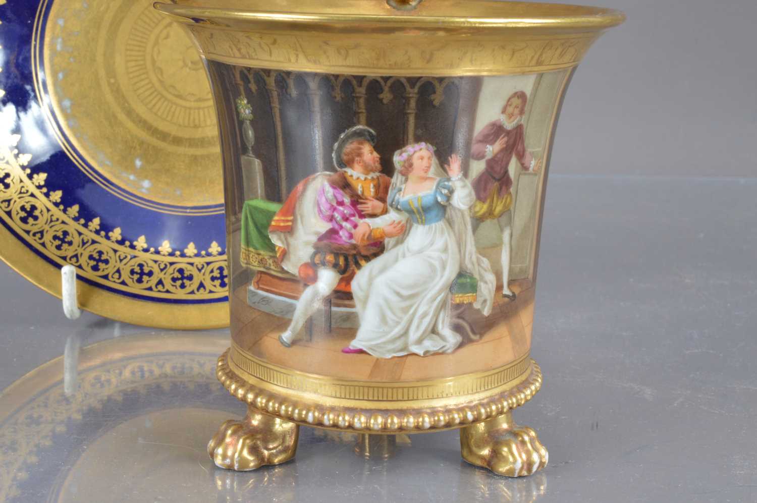 A porcelain chocolate cup and saucer with gilt and enamel decoration, - Image 2 of 5