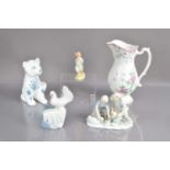 Various ceramics including a Porceval Spain figurine of a magician's top hat with a dove,