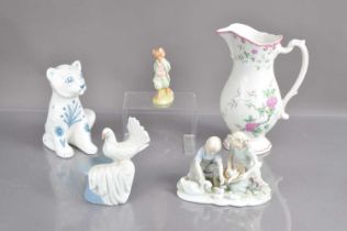 Various ceramics including a Porceval Spain figurine of a magician's top hat with a dove,
