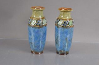 A pair of Royal Doulton Lambethware Art Nouveau stoneware vases circa 1920s,