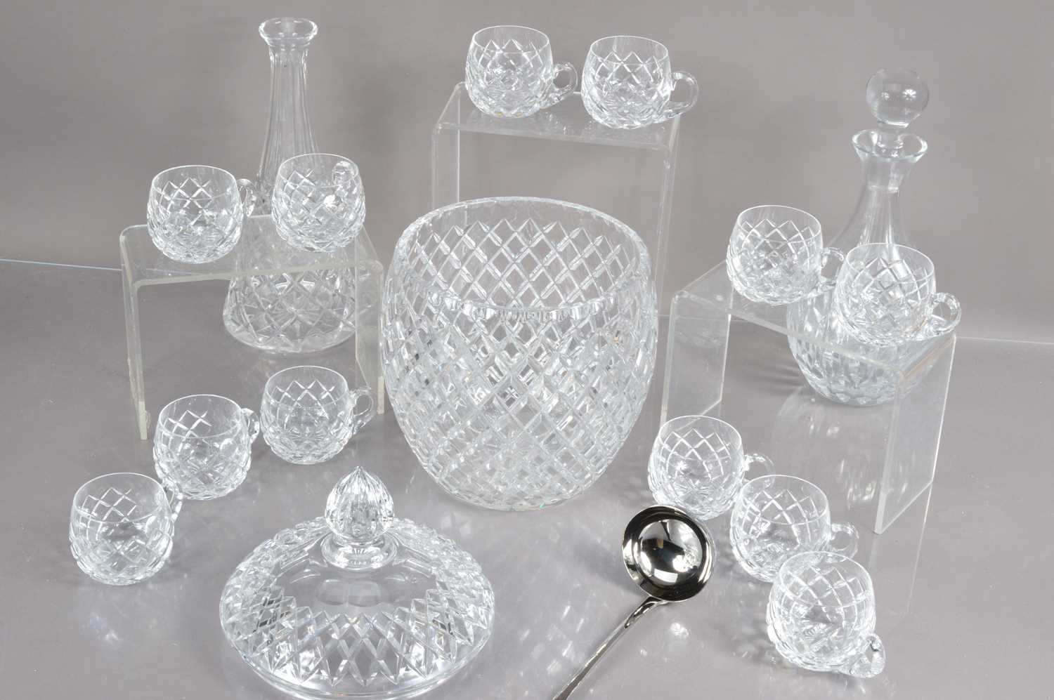 A very good lead crystal cut glass punch bowl and cover with twelve matching cups, - Image 2 of 2