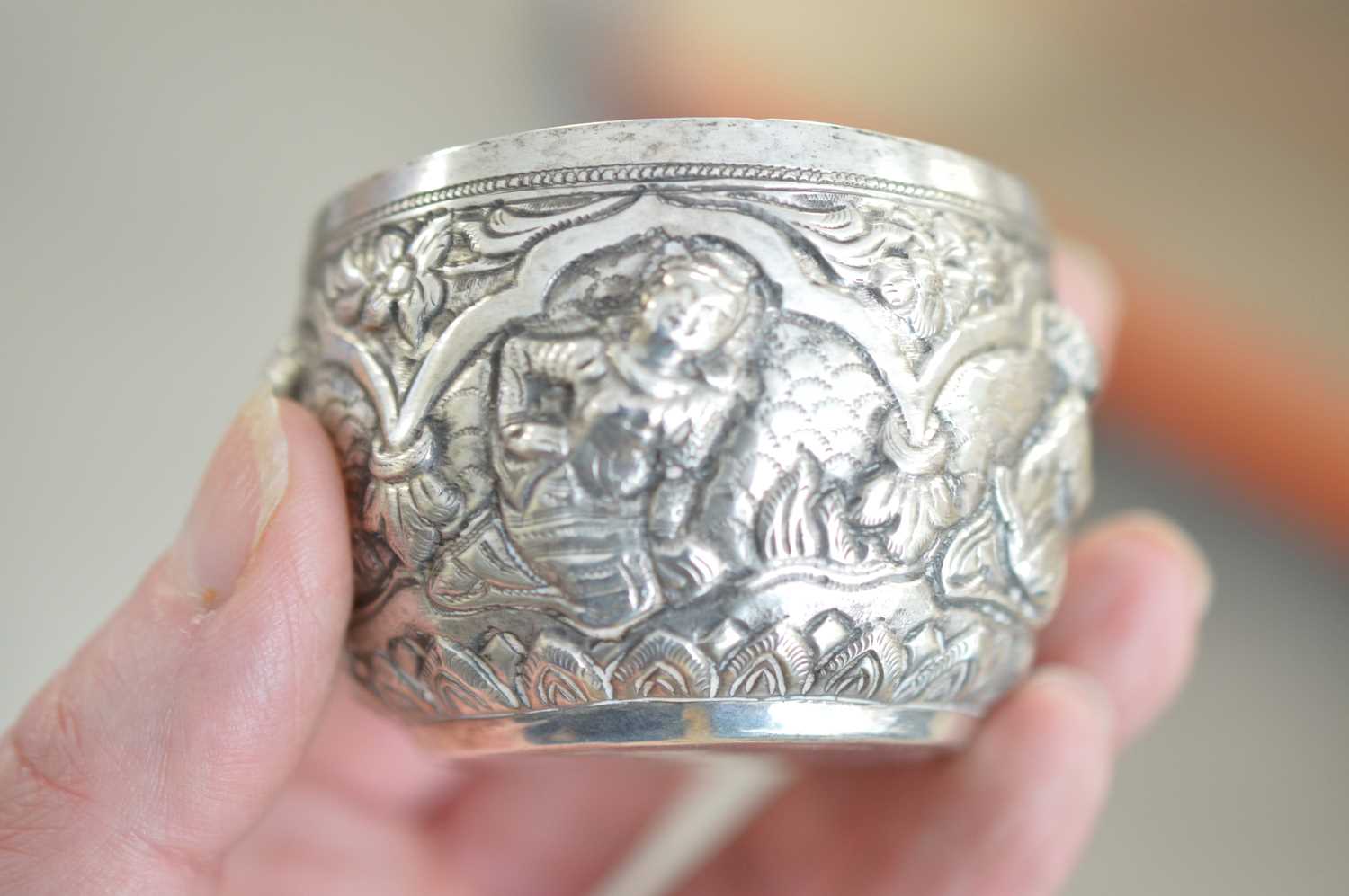 A small Burmese repoussé metalwork 'thabeik' bowl, - Image 2 of 3