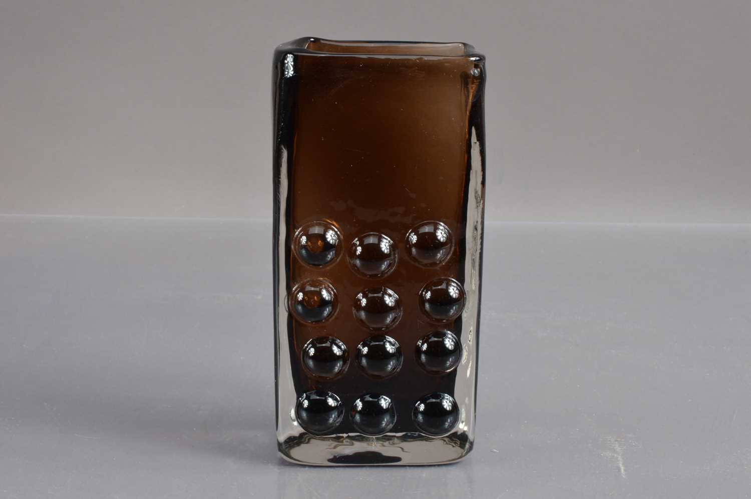 Scarce Whitefriars textured rectagular ('Mobile Phone') vase designed by Geoffrey Baxter (1922-1995)