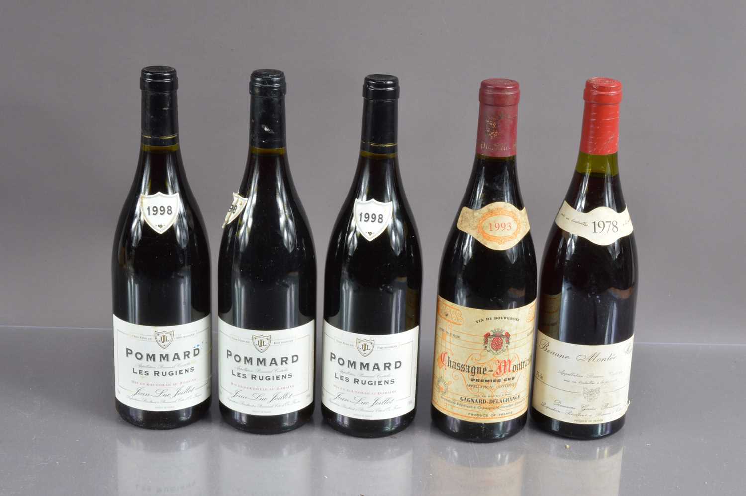 Five bottles of Burgundy,