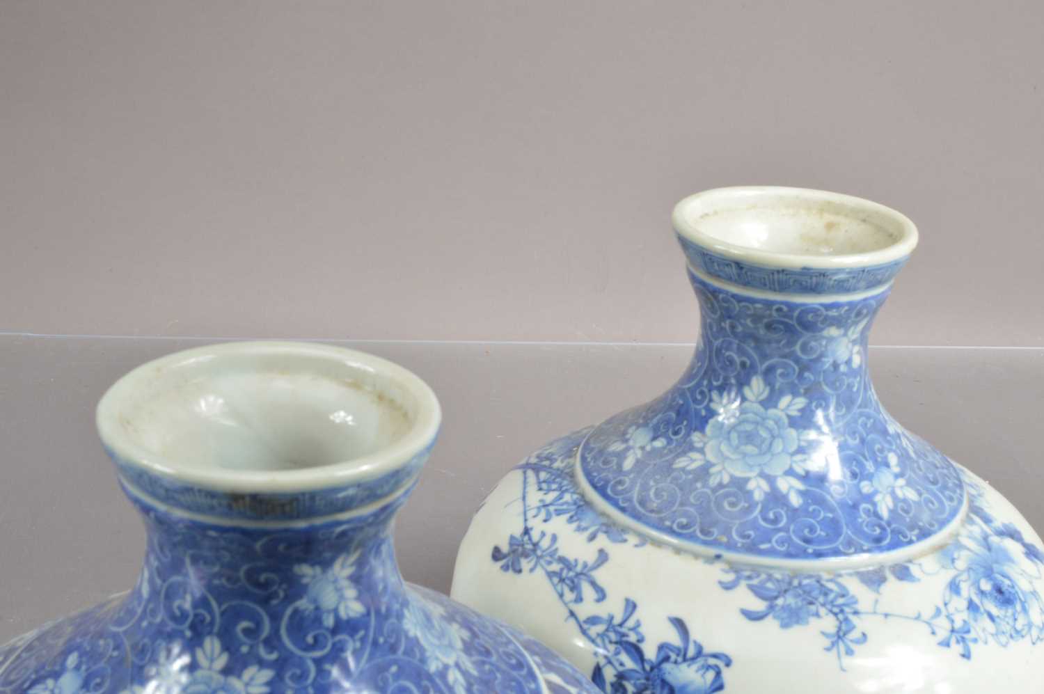 A pair of 19th Century Japanese blue and white Seto or Arita squat-shaped vases, - Image 4 of 4