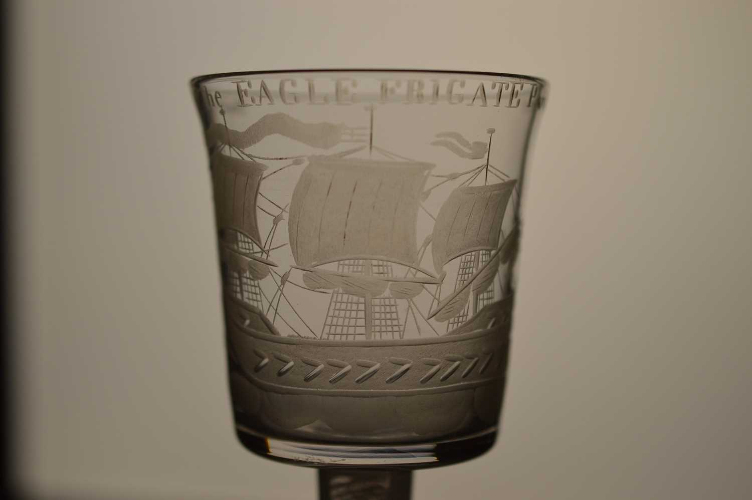 An engraved Privateer wine glass commemorating the 'Eagle Frigate',
