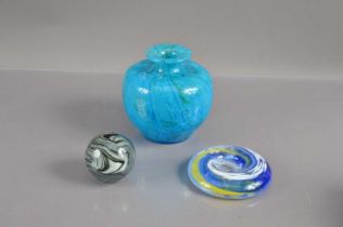 A studio art glass blue swirl vase possibly 'Mdina',