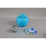 A studio art glass blue swirl vase possibly 'Mdina',