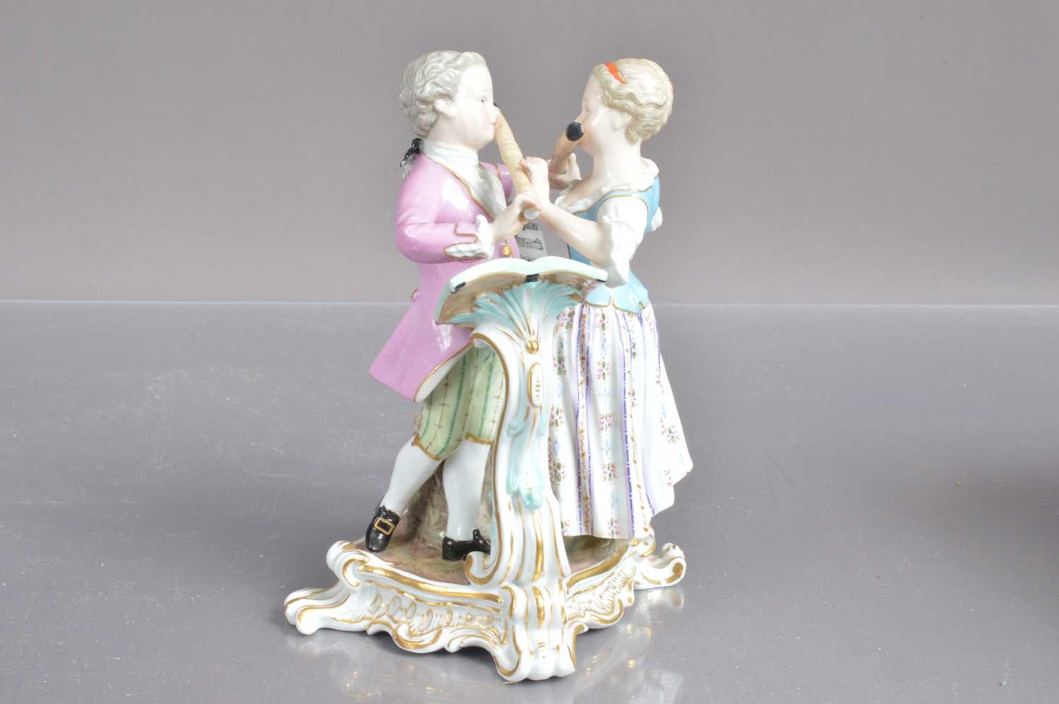 A Meissen porcelain flute duet figure group, - Image 6 of 6