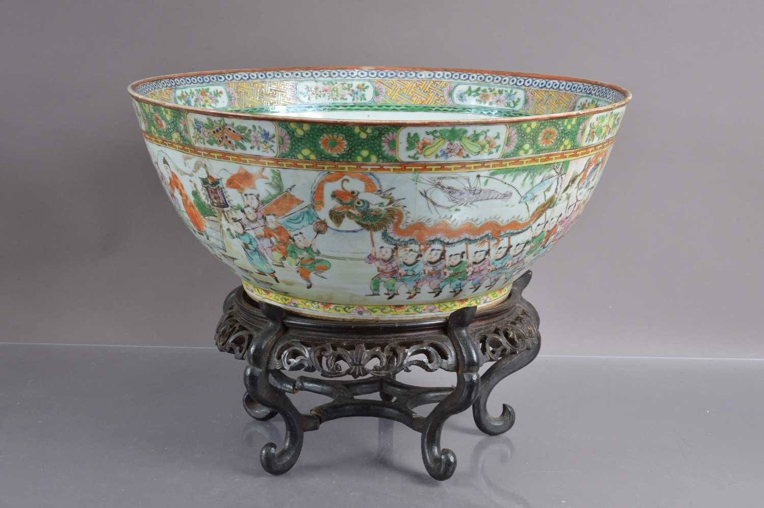 A very large 19th Century Cantonese famille rose punch or fish bowl, - Image 2 of 22