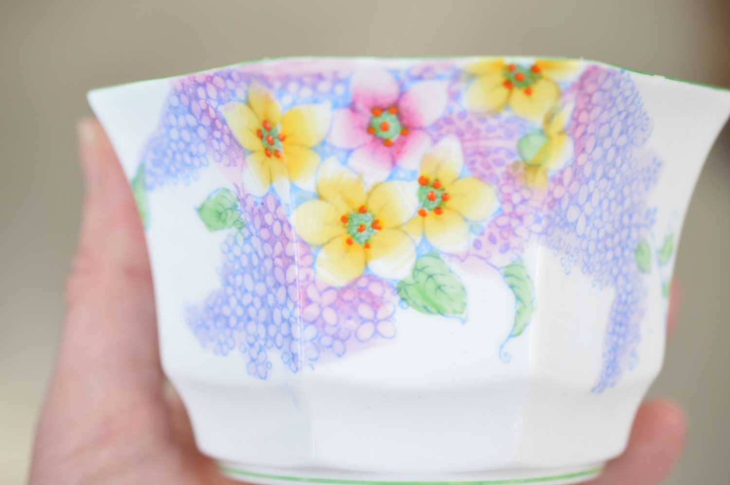 A very pretty Art Deco bone china teaset "Lilac Time" pattern by 'Melba Bone China' - Image 4 of 5