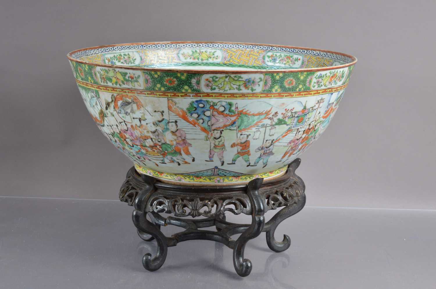 A very large 19th Century Cantonese famille rose punch or fish bowl, - Image 3 of 22