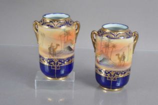 An interesting pair of Taisho period Noritake 'Orientalist' vases,