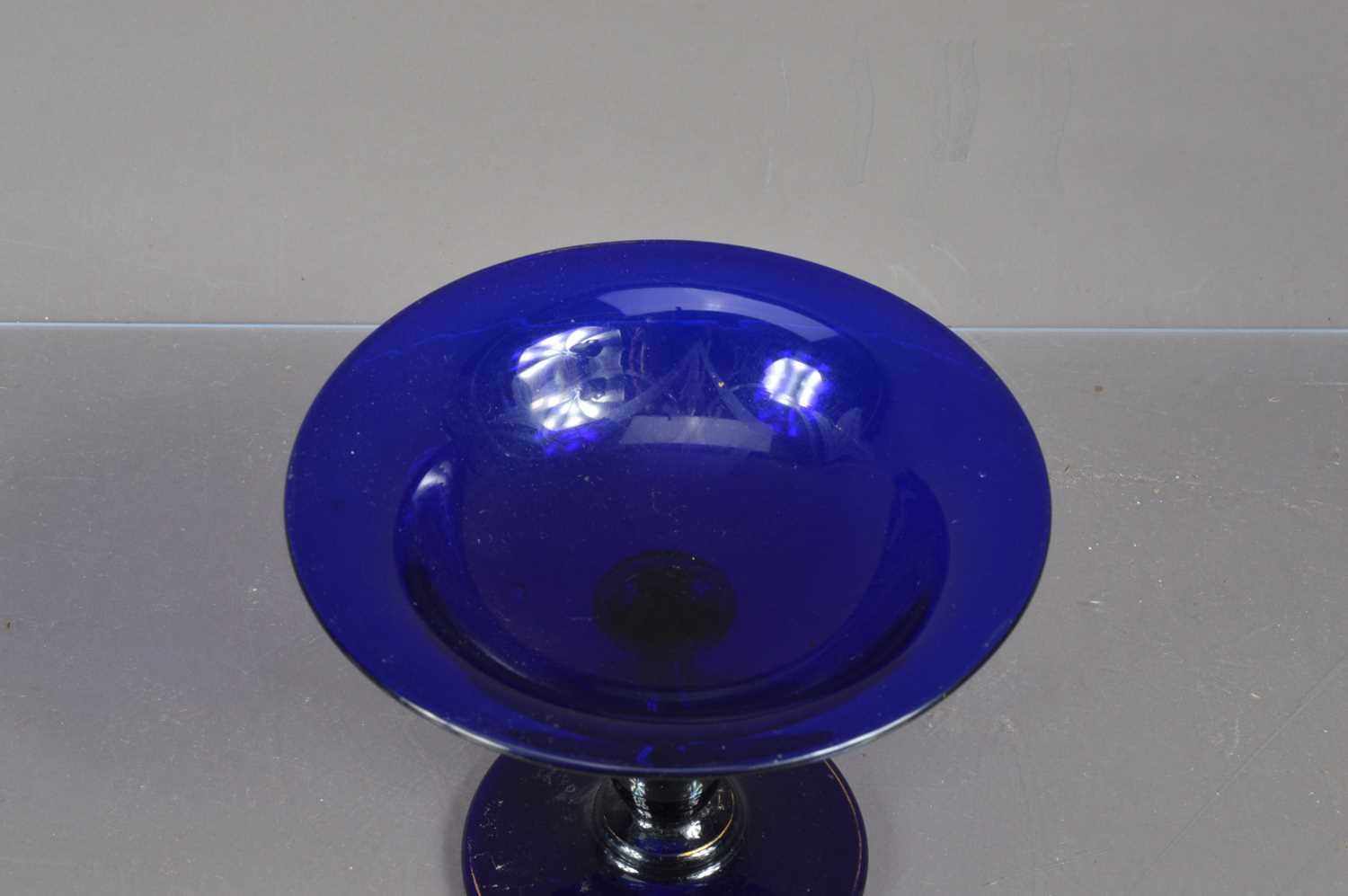A small "Bristol Blue" glass tazza or shallow footed bowl, - Image 3 of 4