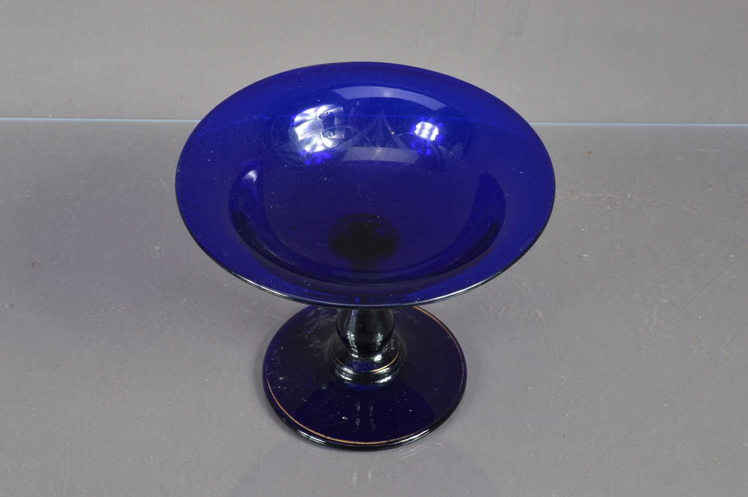 A small "Bristol Blue" glass tazza or shallow footed bowl, - Image 2 of 4