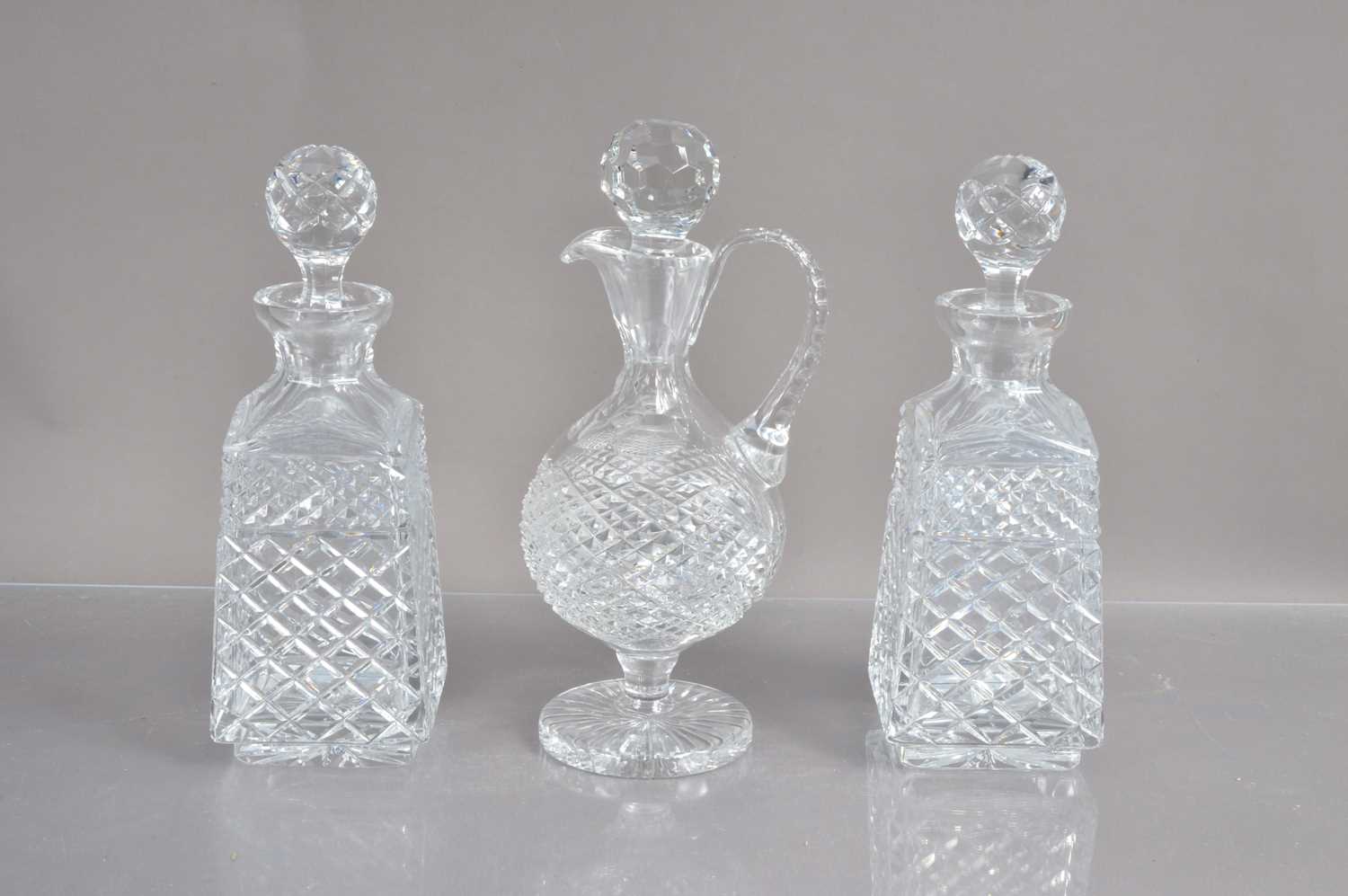 A high quality lead crystal claret jug and a pair of cut crystal whisky or liqueur decanters, - Image 2 of 2