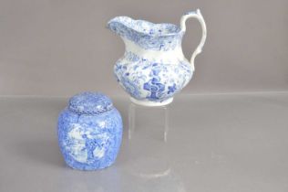 A Victorian Staffordshire "Florentine Opaque China" blue and white jug,