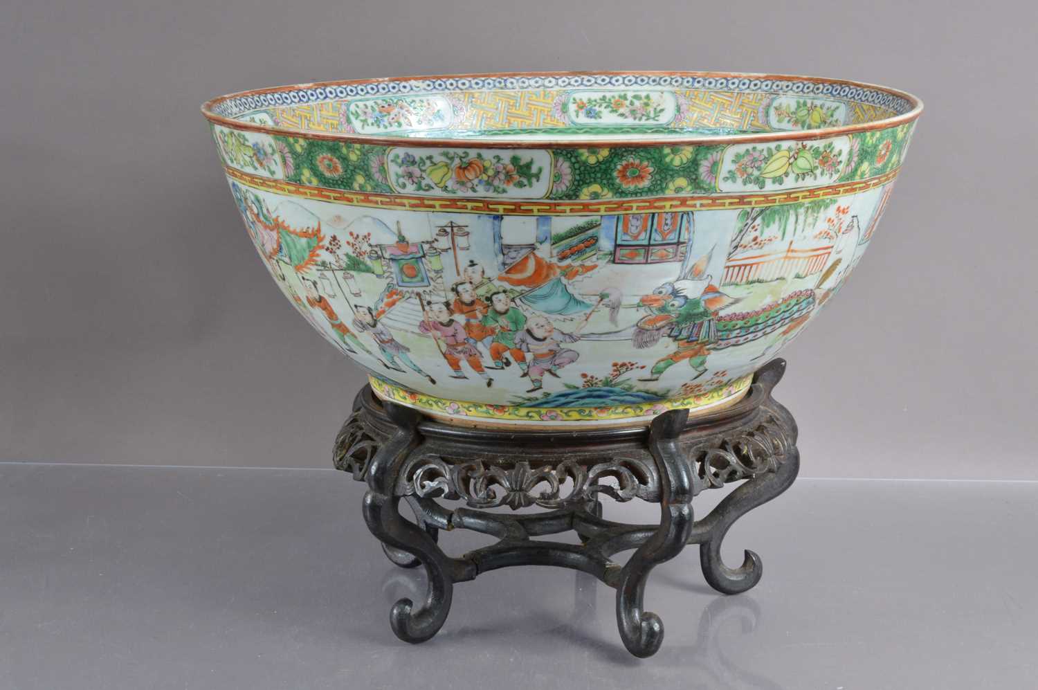 A very large 19th Century Cantonese famille rose punch or fish bowl, - Image 4 of 22