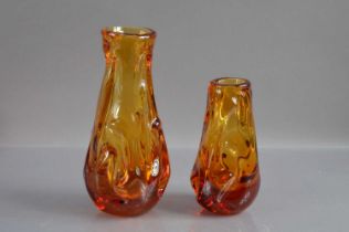 Two Whitefriars knobbly vases in 'Gold' or 'Amber' colourway,