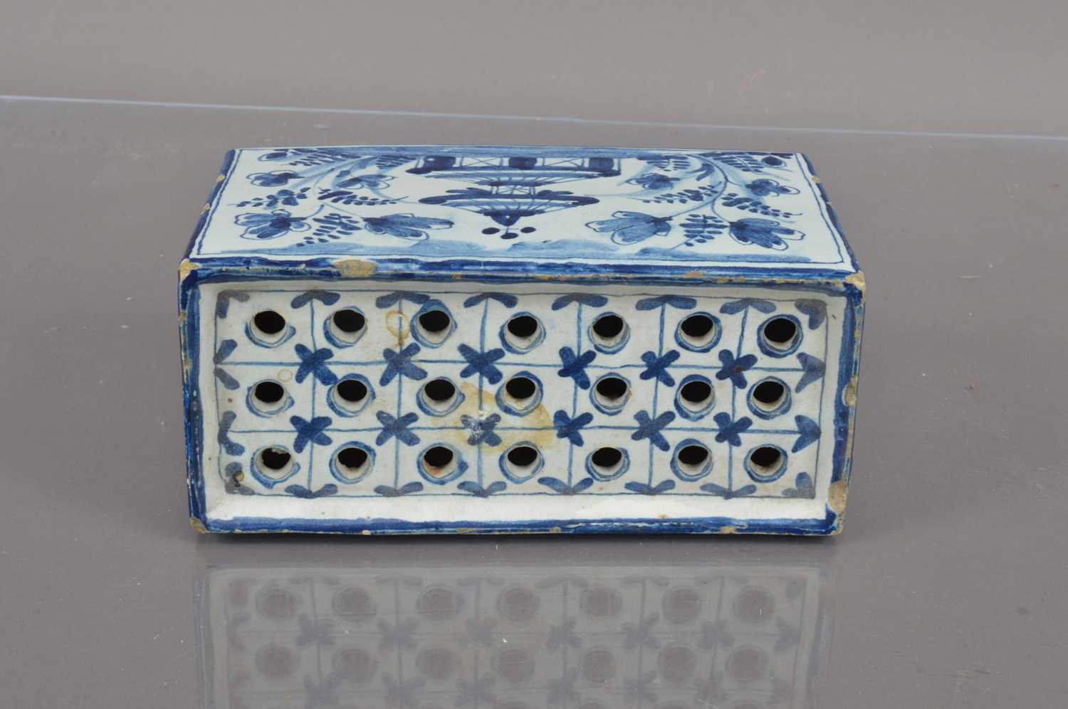 A Delft style blue and white pottery flower brick, - Image 4 of 4