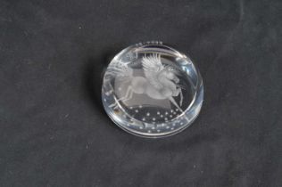 A 20th Century glass paperweight with an image of Pegasus,