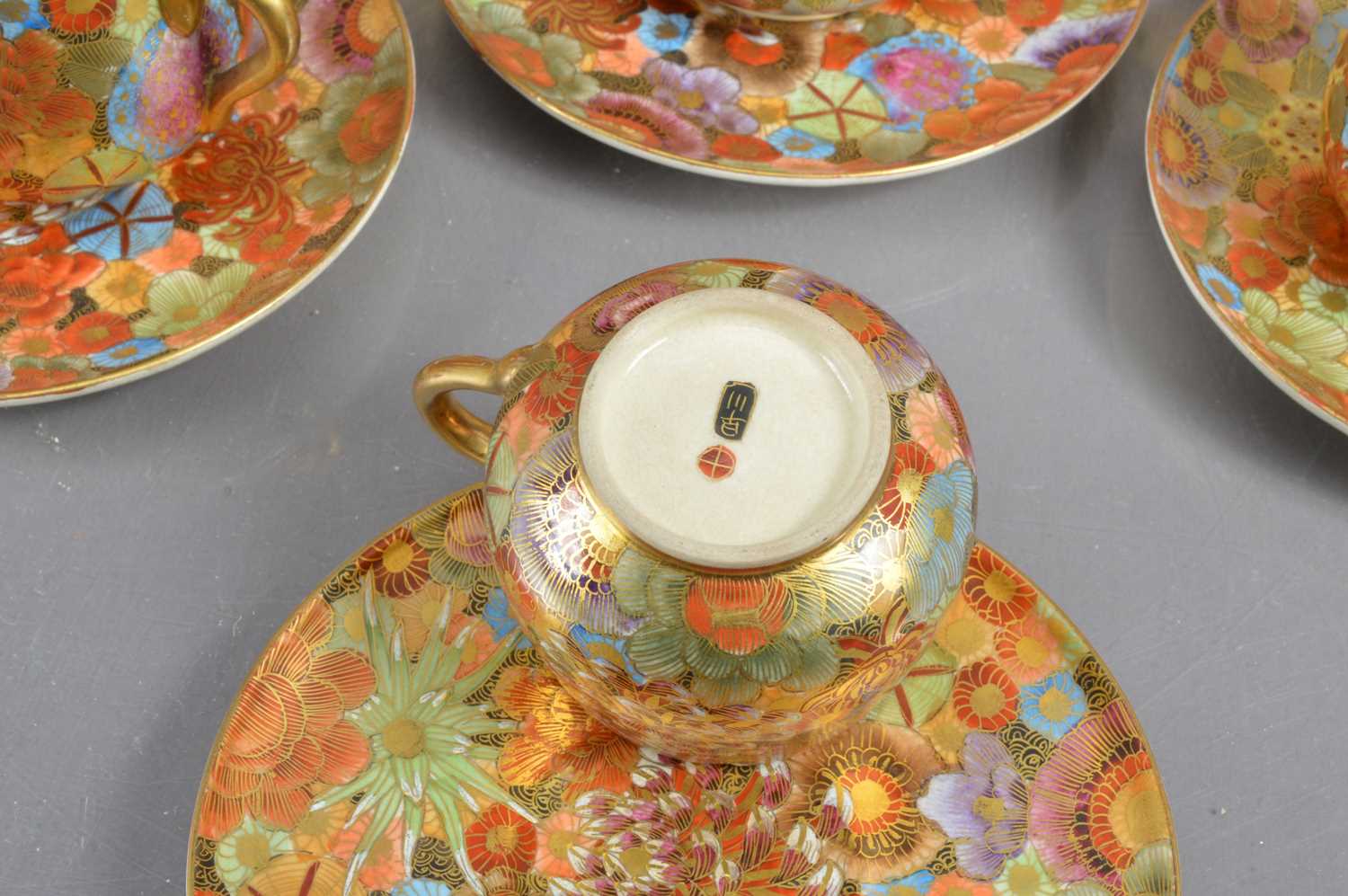 A late Japanese Meiji period Satsuma porcelain coffee set, - Image 2 of 6