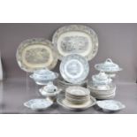 A 19th Century Antique Victorian Staffordshire transfer ware earthenware pottery dinner service in