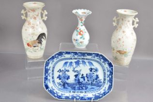 A group of Oriental porcelain items including a pair of Japanese Satsuma vases,