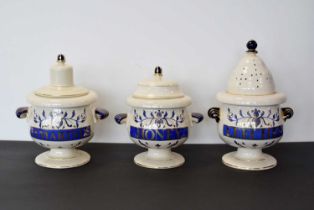 Three Royal Pharmaceutical Society ceramic Pharmacists Apothecary Jars and Covers,