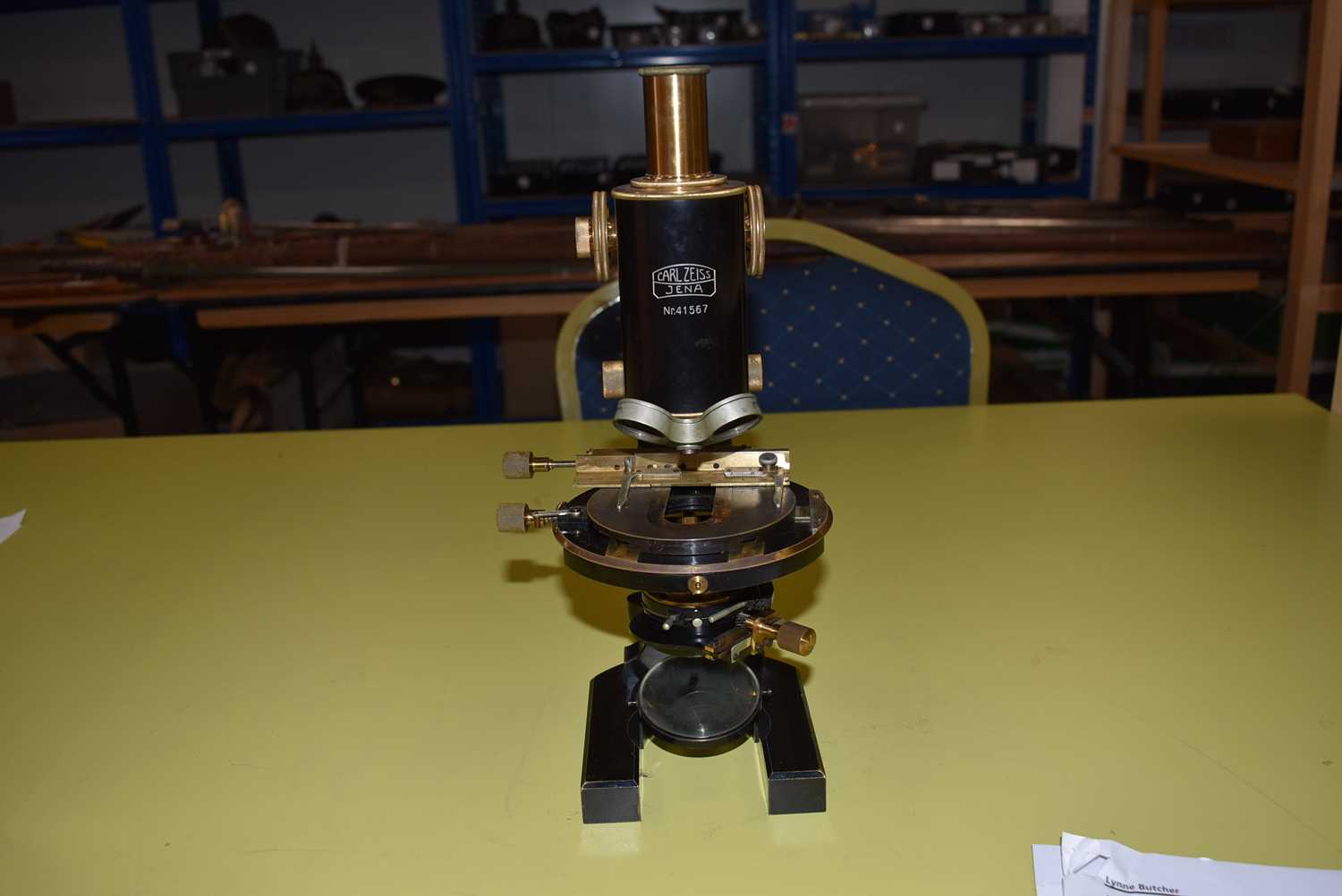 A Mid 20th Century black lacquered and brass Carl Zeiss 'Jug-Handle' Monocular Microscope, - Image 12 of 12