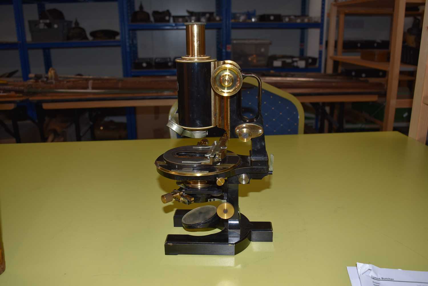 A Mid 20th Century black lacquered and brass Carl Zeiss 'Jug-Handle' Monocular Microscope, - Image 3 of 12