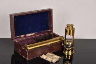 A 19th Century Brass Microscope and Telescope Combination Set,
