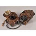 Two War Period Brown Leather Flying Helmets,