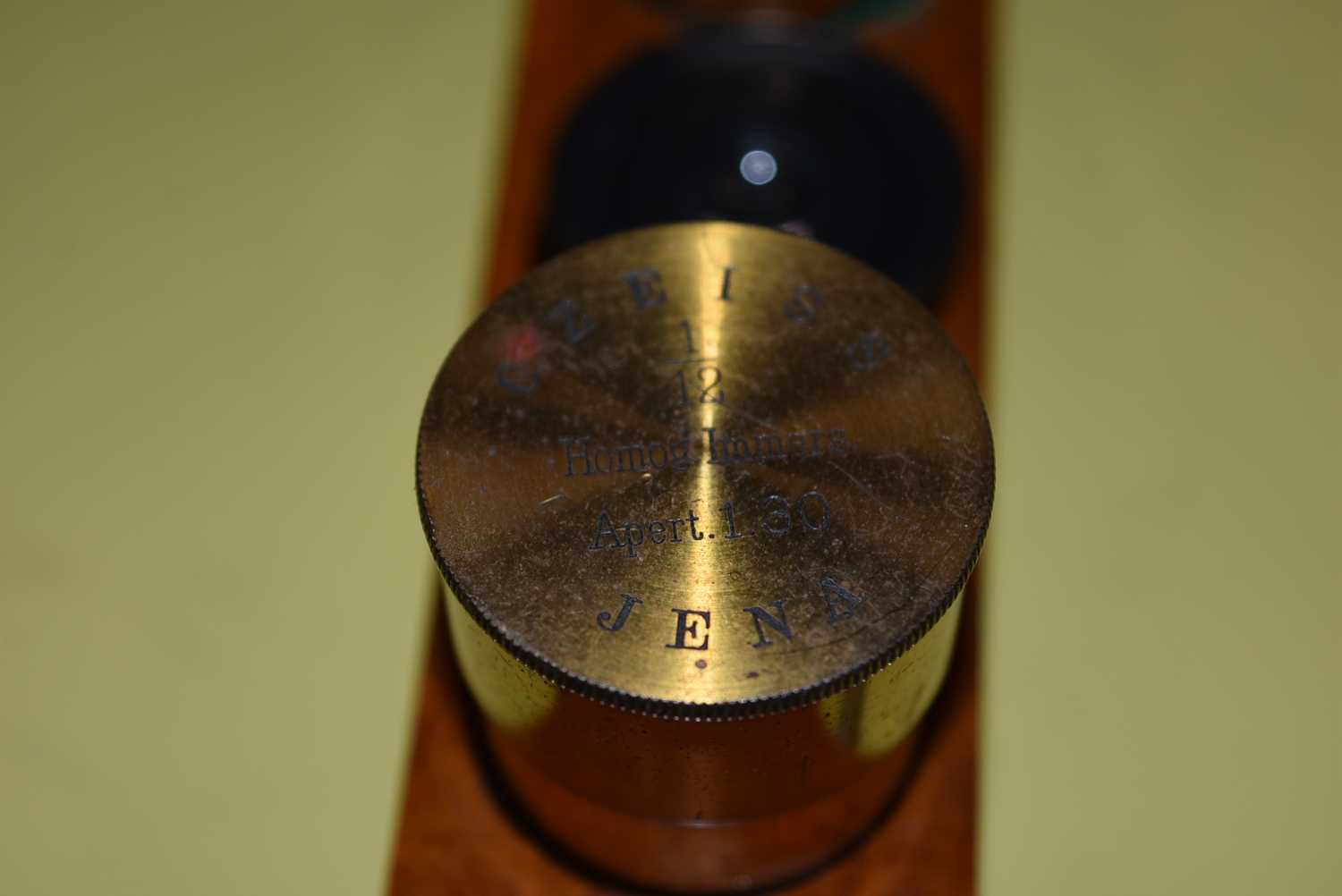 A Mid 20th Century black lacquered and brass Carl Zeiss 'Jug-Handle' Monocular Microscope, - Image 4 of 12