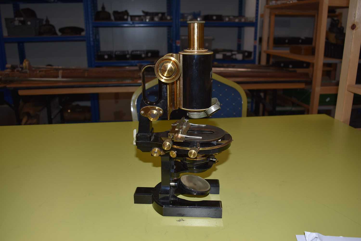 A Mid 20th Century black lacquered and brass Carl Zeiss 'Jug-Handle' Monocular Microscope, - Image 2 of 12