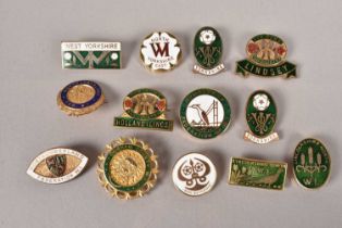 An assortment of Women's Institute enamel pin badges,