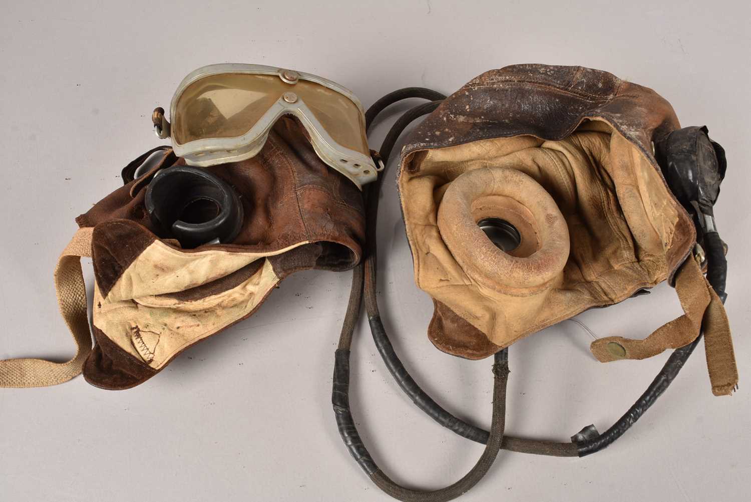 Two War Period Brown Leather Flying Helmets, - Image 2 of 2