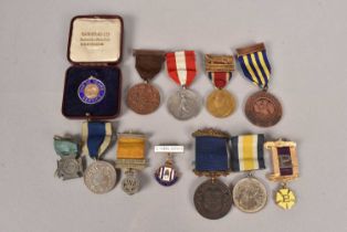 A collection of various medallions,