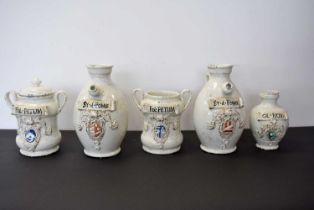 Five reproduction Chemist's containers and oil jar,