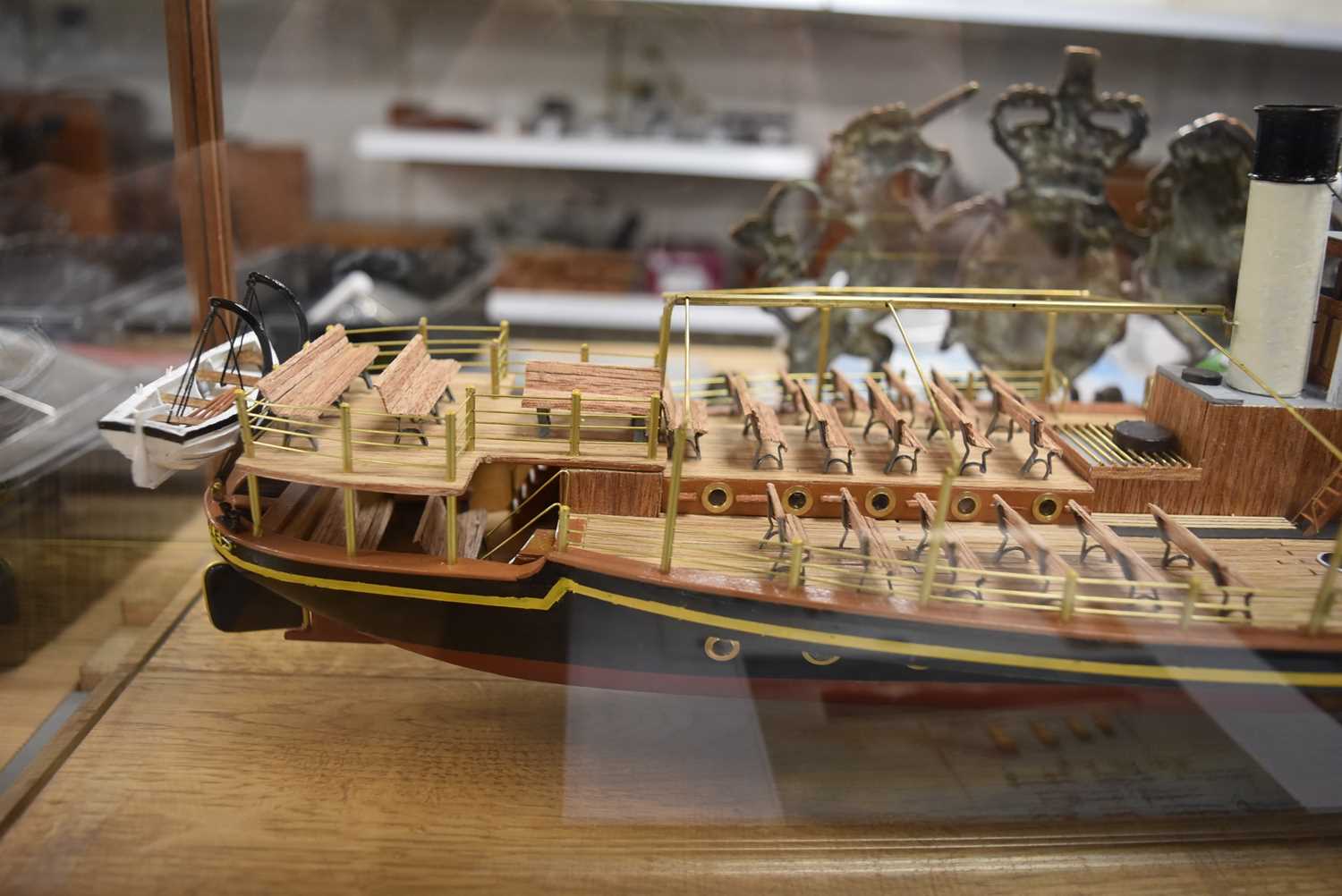 An excellent scratch built 1:48 Scale model of Paddle Steamer 'Kingswear Castle' presented in a glas - Image 3 of 10