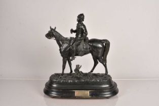 Etienne-Desire Loiseau - A spelter figure of a Mounted Officer on Horseback,