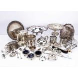 A box of silver plated items,