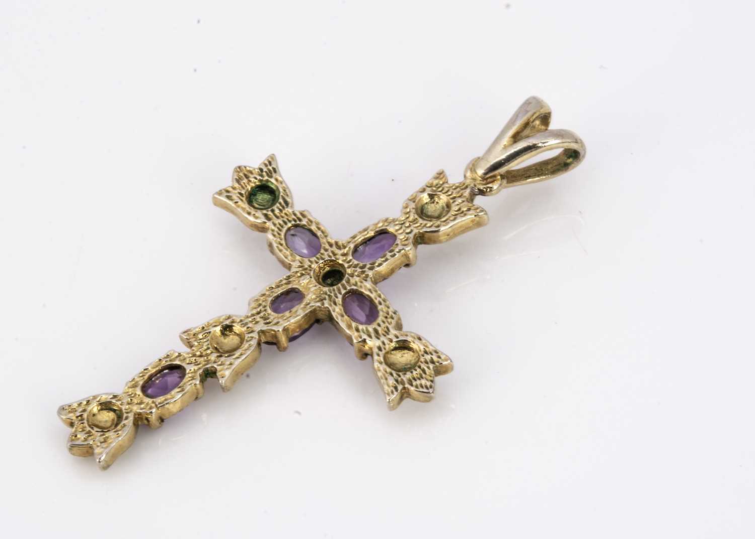 A silver gilt amethyst and diamond cross pendant, - Image 2 of 2