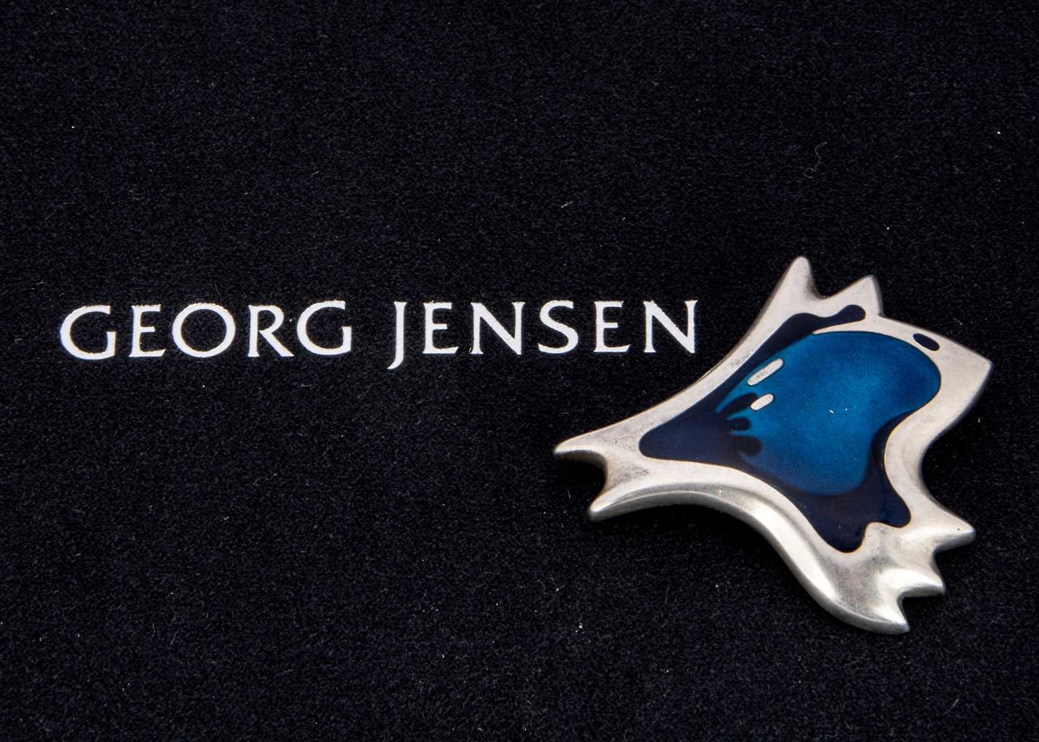 Henning Koppel for Georg Jensen blue 306 stylised fish silver brooch,