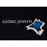 Henning Koppel for Georg Jensen blue 306 stylised fish silver brooch,