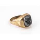 A 9ct gold hematite signet ring,