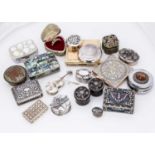 A collection of silver and other small boxes and other items,