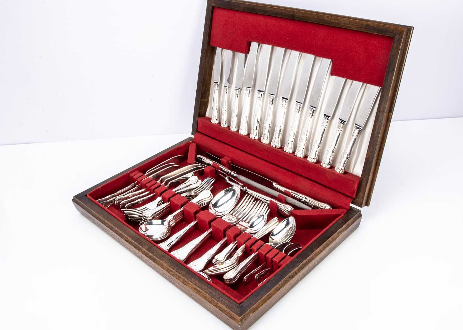 A circa 1970s silver plated canteen of Kings pattern cutlery by George Butler & Co,